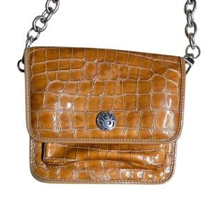 Brighton Croc-Embossed Tan Leather Shoulder Purse Small